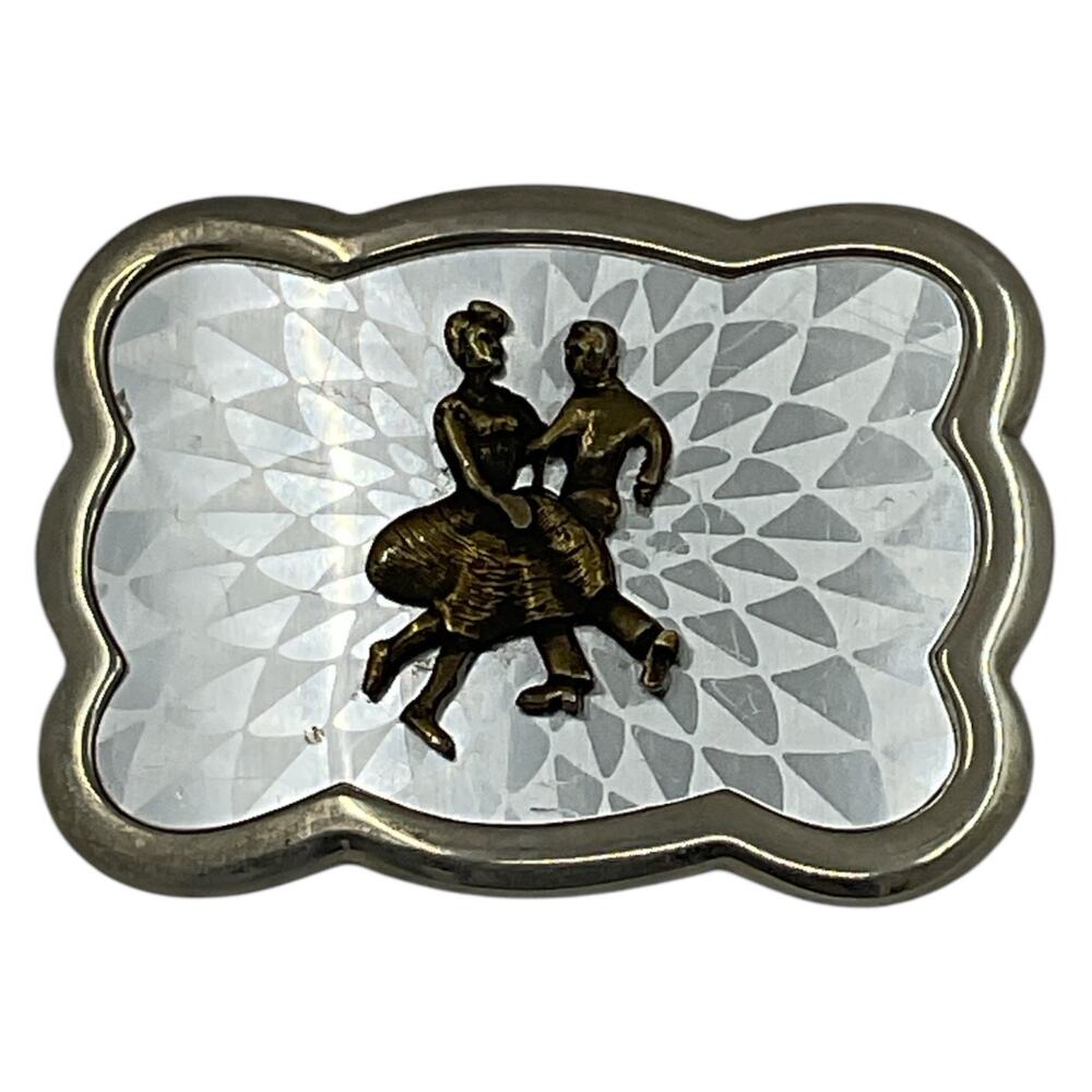 Square Dancing Couple Belt‎ Buckle Mens Vintage Collectible Nickel Plated